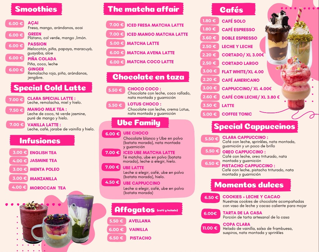 Carta de bebidas de Clara Bistrot y Café