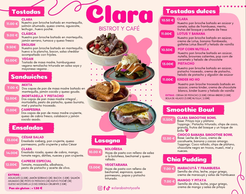 Carta de comida de Clara Bistrot y Café